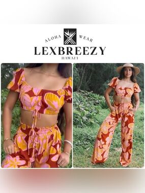 Lexbreezy Hawaii ✨ Lola Two Piece Set • Pua Melia • Saffron • LARGE